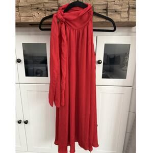 Impressions Red Satin Scarf Tie Halter Flowy Dress Size Small